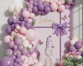 Pink Purple Balloon Arch Kit 143 pcs Pastel Lavender Girls Party Decor