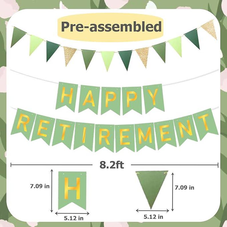 Sage Green Retirement Party Decoration Set: Banner, Balloons & Swirls ...