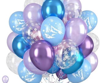 Frozen Theme Balloons 50pcs Blue Purple Snowflake Birthday and Baby Shower Decor