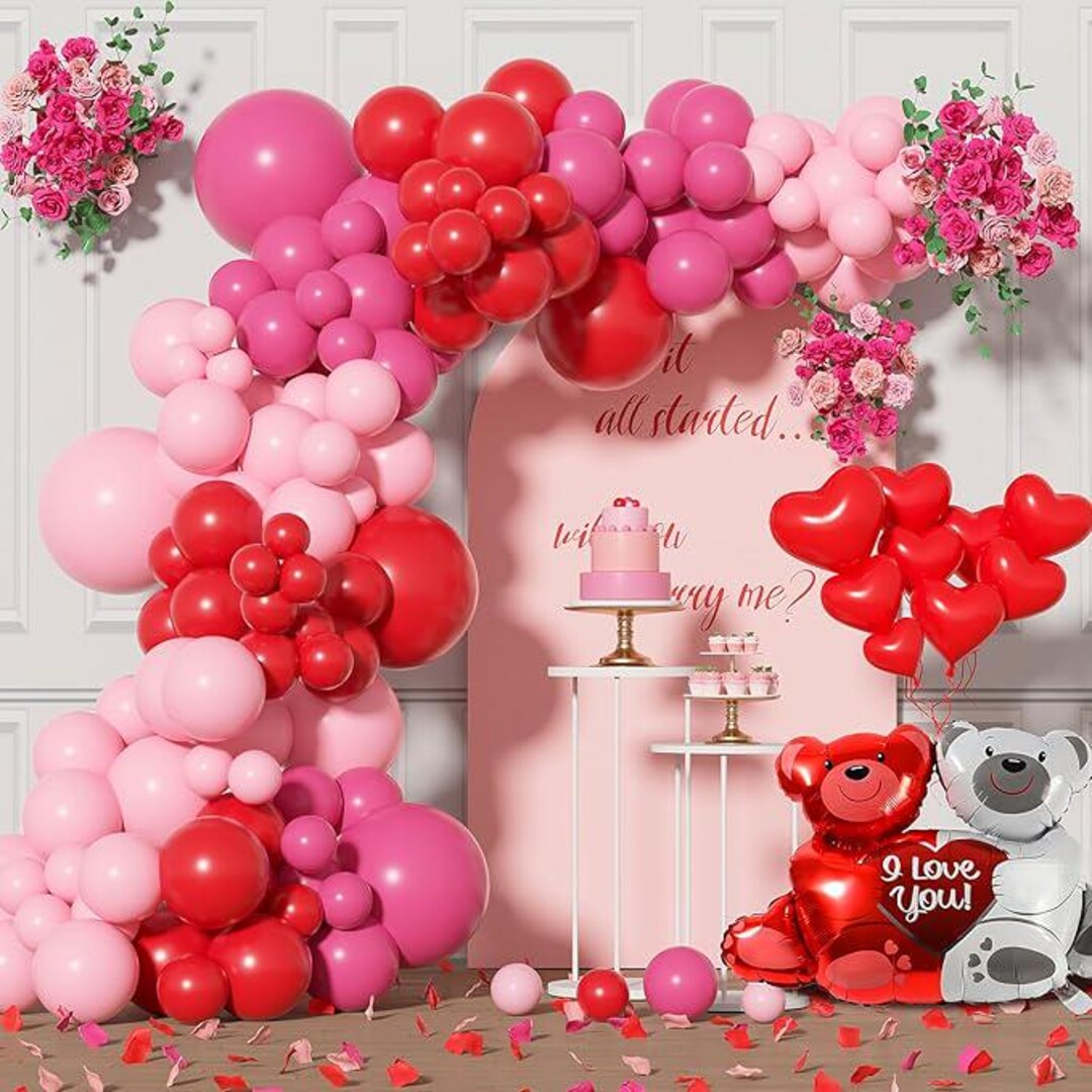 Valentines Day Balloon Arch Garland Kit Pink Red Heart Balloons for ...