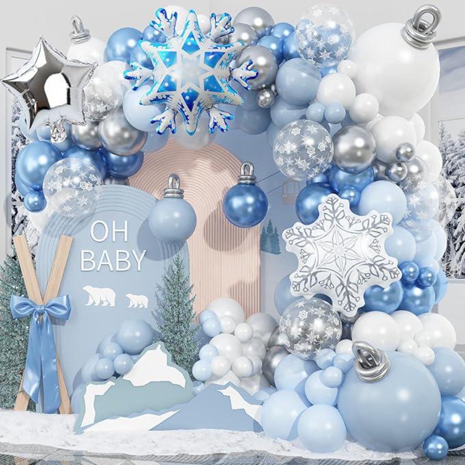 Winter Wonderland Balloon Arch Kit Blue White Silver Snowflake Party ...