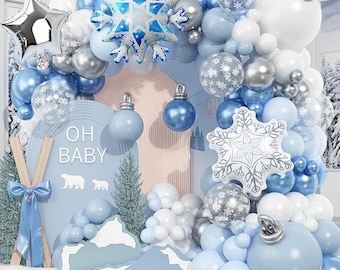 Winter Wonderland Balloon Arch Kit Blue White Silver Snowflake Party Decor