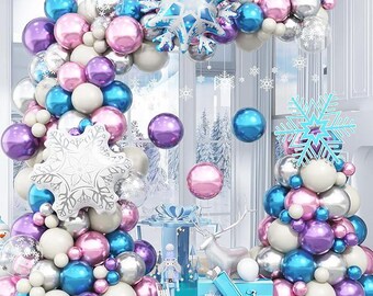 Winter Wonderland Balloon Arch Kit Pink Purple Blue Silver Party Decor