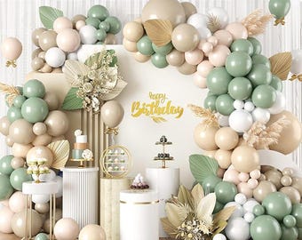 Kit de arco de globos verde salvia de 122 piezas para baby shower, boda y decoración de fiestas