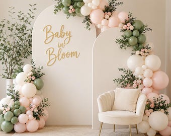 Baby in Bloom Balloon Arch Kit, Pastel Sage Green Pink Shower Garland