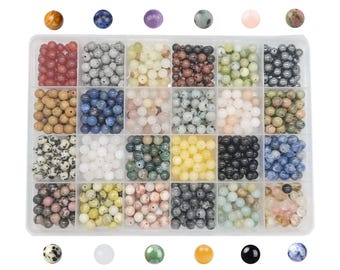 960 cuentas de piedra natural de 6 mm, 24 colores, cuentas de piedras preciosas para la elaboración de joyas