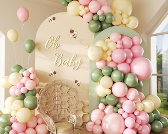 Pastel Balloon Arch Kit: Pink, Yellow, Sage Green Party Decor