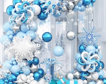 Winter Wonderland Balloon Arch Kit Blue White Silver Snowflake Party Decor