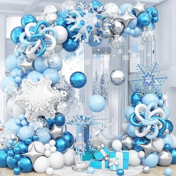 Winter Wonderland Balloon Arch Kit Blue White Silver Snowflake Party ...