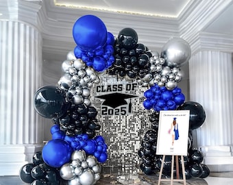 160pcs Royal Blue Black Silver Balloon Arch Kit for Weddings, Birthdays & More