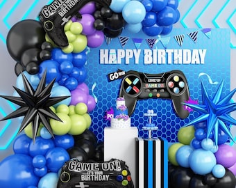 14th Birthday Balloon Set Gamer Birthday Decoration Video Game Balloons Number 14 Foil Balloon Happy Birthday Banner 14 Years Boys Game Balloons Cake Decoration for Kids Game Theme Party