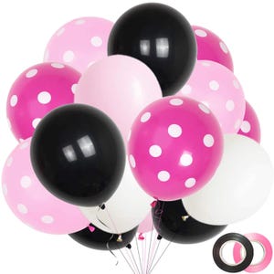 60-Pack 12&quot; Black & Pink Thick Latex Polka Dot Balloons