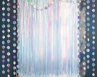 Iridescent Tinsel Foil Fringe Backdrop Curtain for Party Birthday Wedding and Holiday Decor