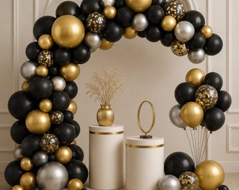 114pcs Black & Gold Balloon Set for Bold Birthday Party Decorations