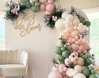 Baby in Bloom Balloon Arch Kit: Sage Green & Pink Baby Shower Garland