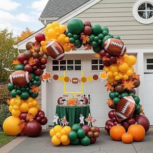 balloon arch shaped like a football helmet & Goal Post Class themed events Red Balloon Arch Football -