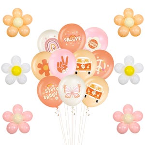 72pcs Groovy Retro Hippie Balloons Boho Daisy Rainbow Butterfly Party Decor
