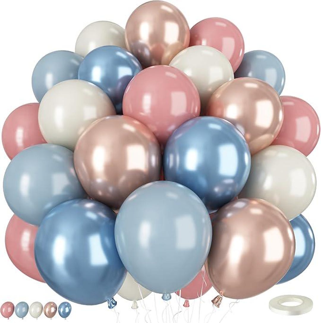 Dusty Blue Pink Balloon Set 50pcs 12 Inch Boho Baby Shower Birthday ...