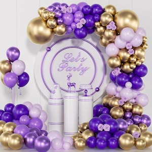 Purple & Gold Balloon Arch Kit - 140pcs for Baby Shower, Birthday, Wedding and Party Decor