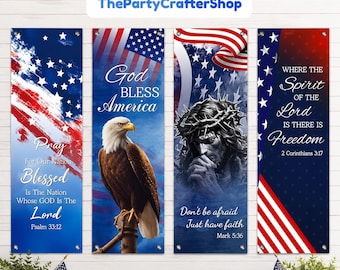 4PCS President Day Church Banners Sanctuary Wall Religious Hanging Bible Verse