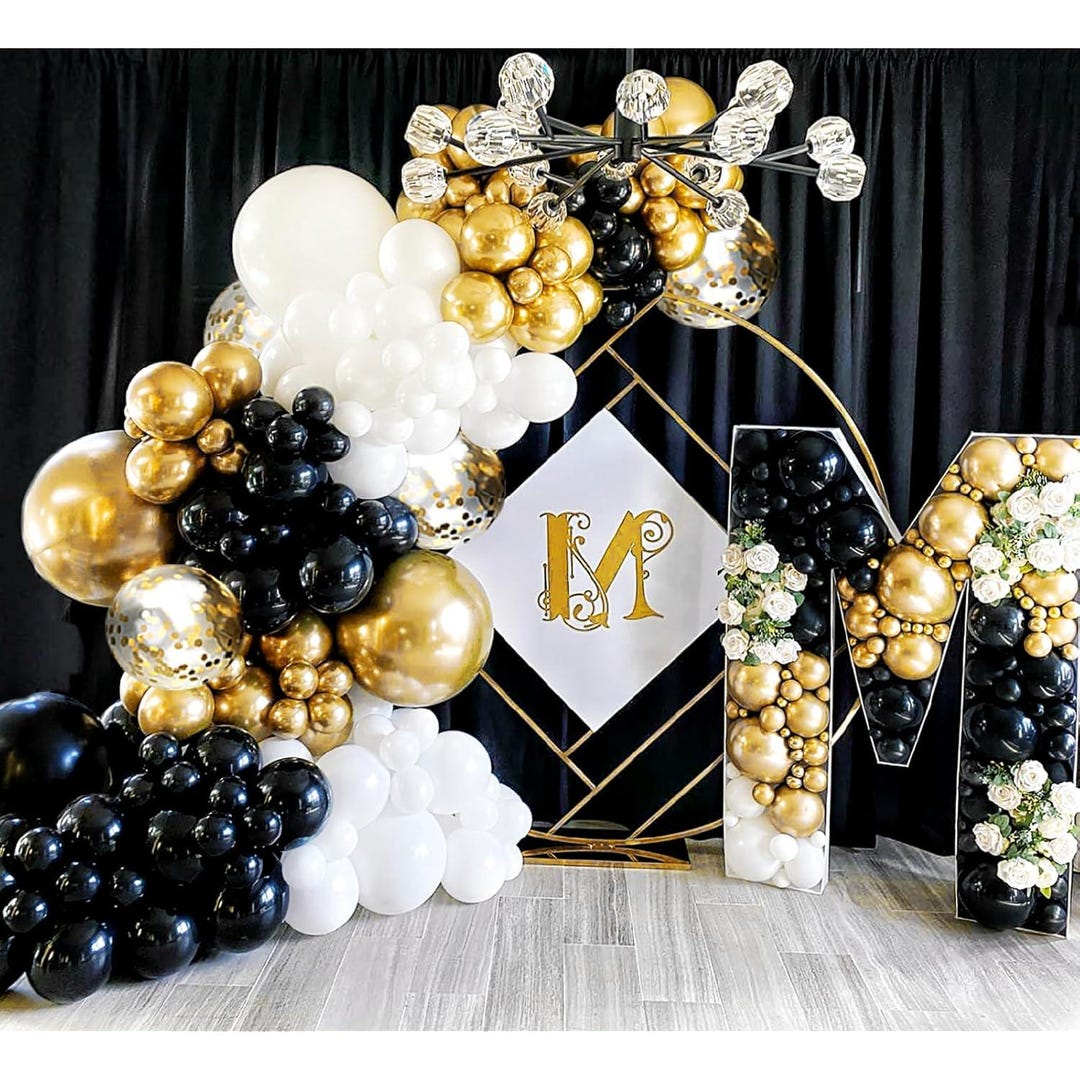 134pcs Black & Gold Balloon Garland Arch Kit for Birthday Party and ...