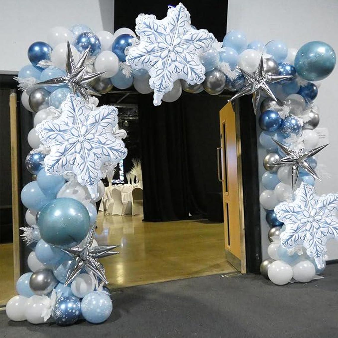 Winter Wonderland Balloon Arch Kit Blue White Silver Snowflake Party ...