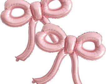 Pink Bow Foil Balloons: Party Decor, Baby Shower (2Pcs)