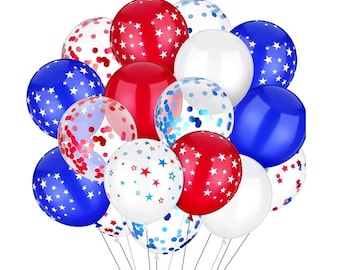 Red White Blue Balloons Set Confetti Star Patriotic Party Decor