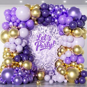 151-Piece Purple & Gold Balloon Garland Kit – Multi-Size Lavender, Lilac, Metallic Purple and Gold Balloons for Parties