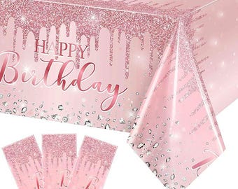 3 Pcs Pink Rose Gold Tablecloths, Glitter Design, 54x108" Party Decorations