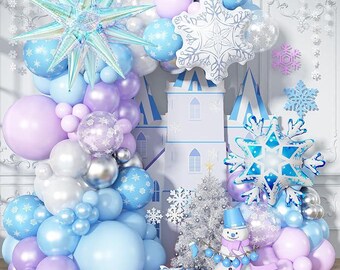 135PCS Purple Blue Balloon Arch Kit with Snowflake and Star Balloons for Winter Party