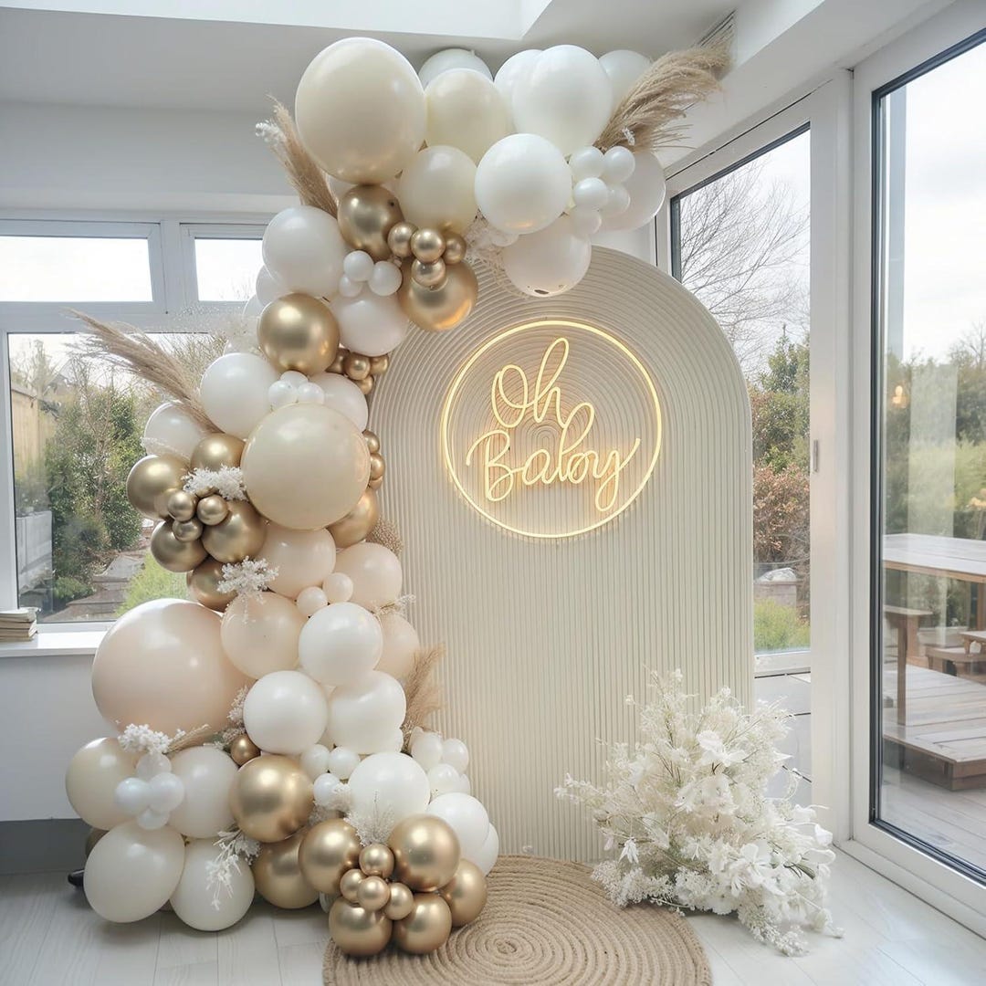 Beige White Gold Balloon Arch Kit for Boho Baby Shower, Wedding ...