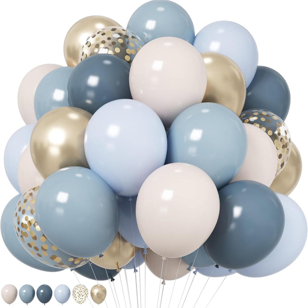 Dusty Blue 12 Inch Balloons Pastel Fog Slate White Gold Party Decor Set ...