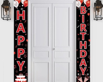 Red & Black Happy Birthday Door Banners – Party Decor for 16th to 60th Birthdays
