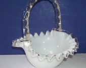 Vintage White Fenton Silver Crest Handle Basket, Elegant Glass Basket, Silvercrest Basket, Vintage Fenton, Opalescent, antique basket