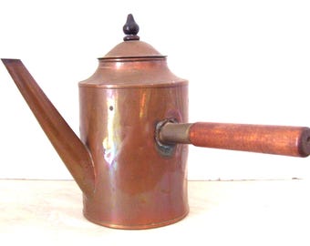 Antique Copper Chocolate Pot Pour Handle/ Vintage Kitchen/