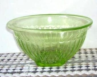 Vintage Green Depression Glass Bowl, Ribbed Design
