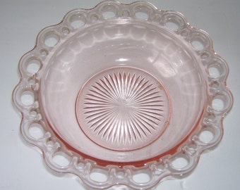 Vintage Pink Old Colony Hocking Glass Bowl / Open Lace/ Depression Era Glass/ Pink Serving Bowl