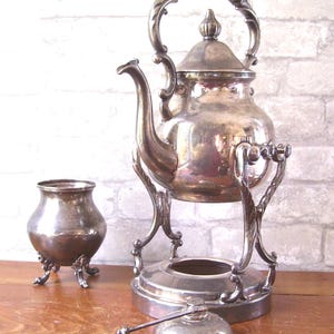 Antique Silver on Copper Teapot Set – Crown Symbol, Elegant Patina