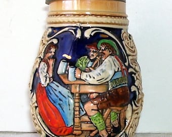 Antique German Beer Stein, Pewter Lid, Oktoberfest Decor