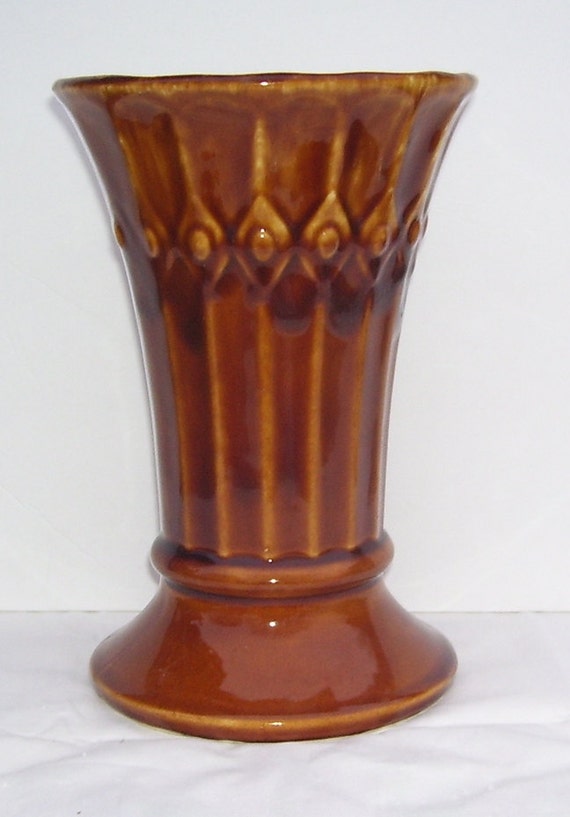 Mccoy Tiara Tall Brown U S A Pottery Flower Vase Vertical Etsy