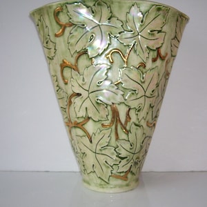 Tall Leaf Image Flower Vase - Oak Leaves Trimmed with Gold- Glad Vase- Home Studio
