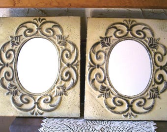 Shabby Chic Metal Oval Mirror Frames, Farmhouse Decor Pair