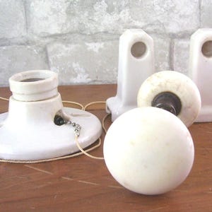 White Porcelain Wall Light Bulb Holder -Double  Door Knob - Towel Rack Holder