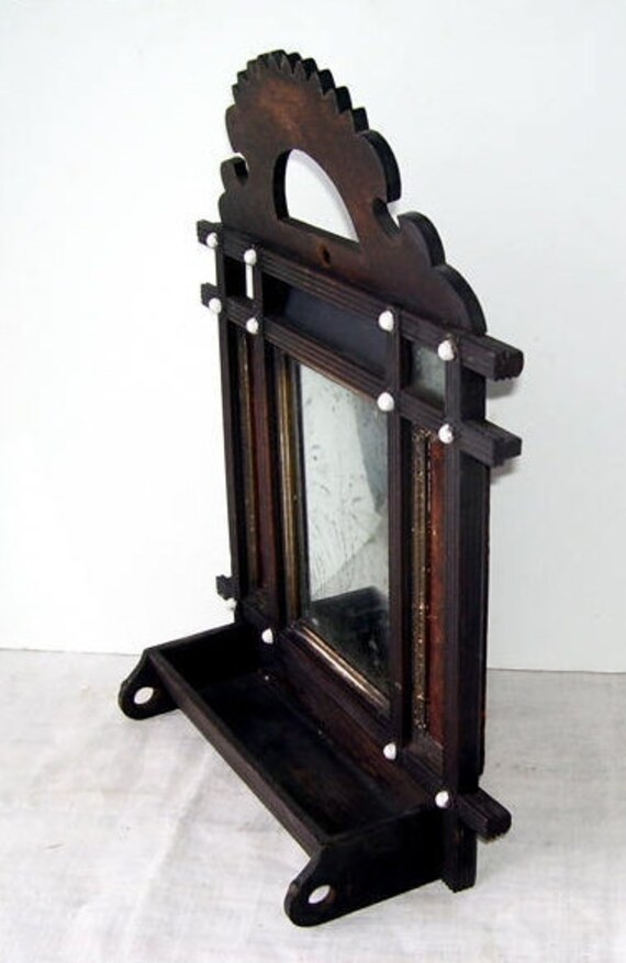 Antique Wood Vintage Mirror Comb Box Wall Hanging Towel Bar Mirror Comb Box Wall Hanging Towel Bar