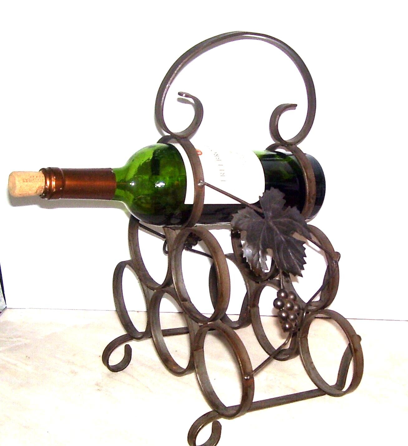 Vintage Wrought Iron 6-bottle Wine Rack – Grapes & Leaves Design  display picture 1