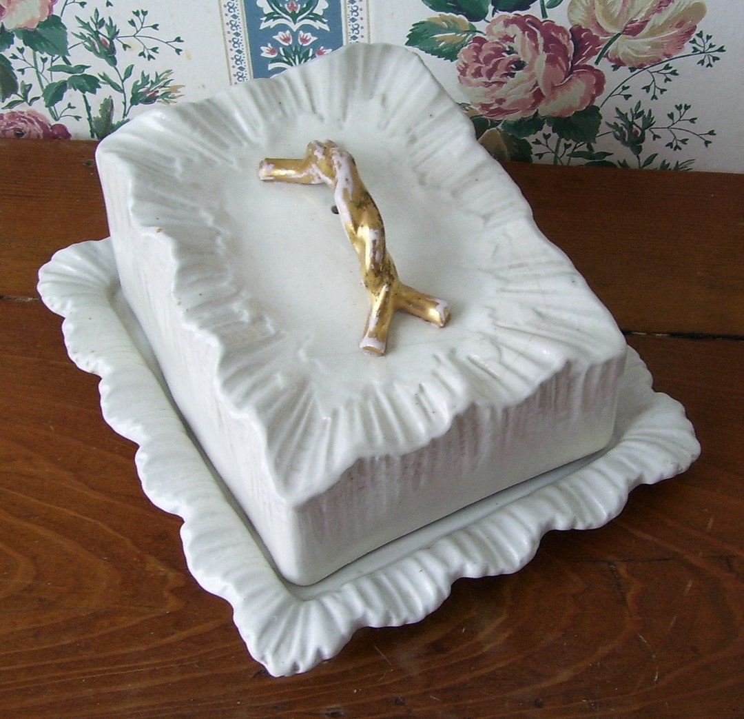 Victorian White Porcelain Cheese Keeper Butter Keep Antique Porcelain