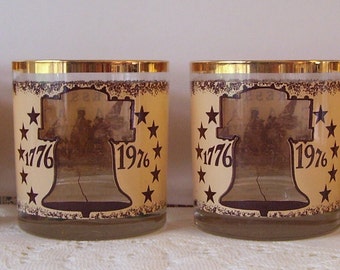 4 Congress 1776-1976 Cocktail Glasses- Home Bar - Happy Hour - Congress- Bar Ware- Old Fashioned Glasses - Liberty Bell - Gold Trim Glasses