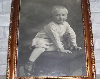 Vintage Frame Black and White Little Boy Photo/  Photo Shoot/ Antique Photograph/ Fancy Frame / Copper Paint ,Antique Frame, Portrait Frame