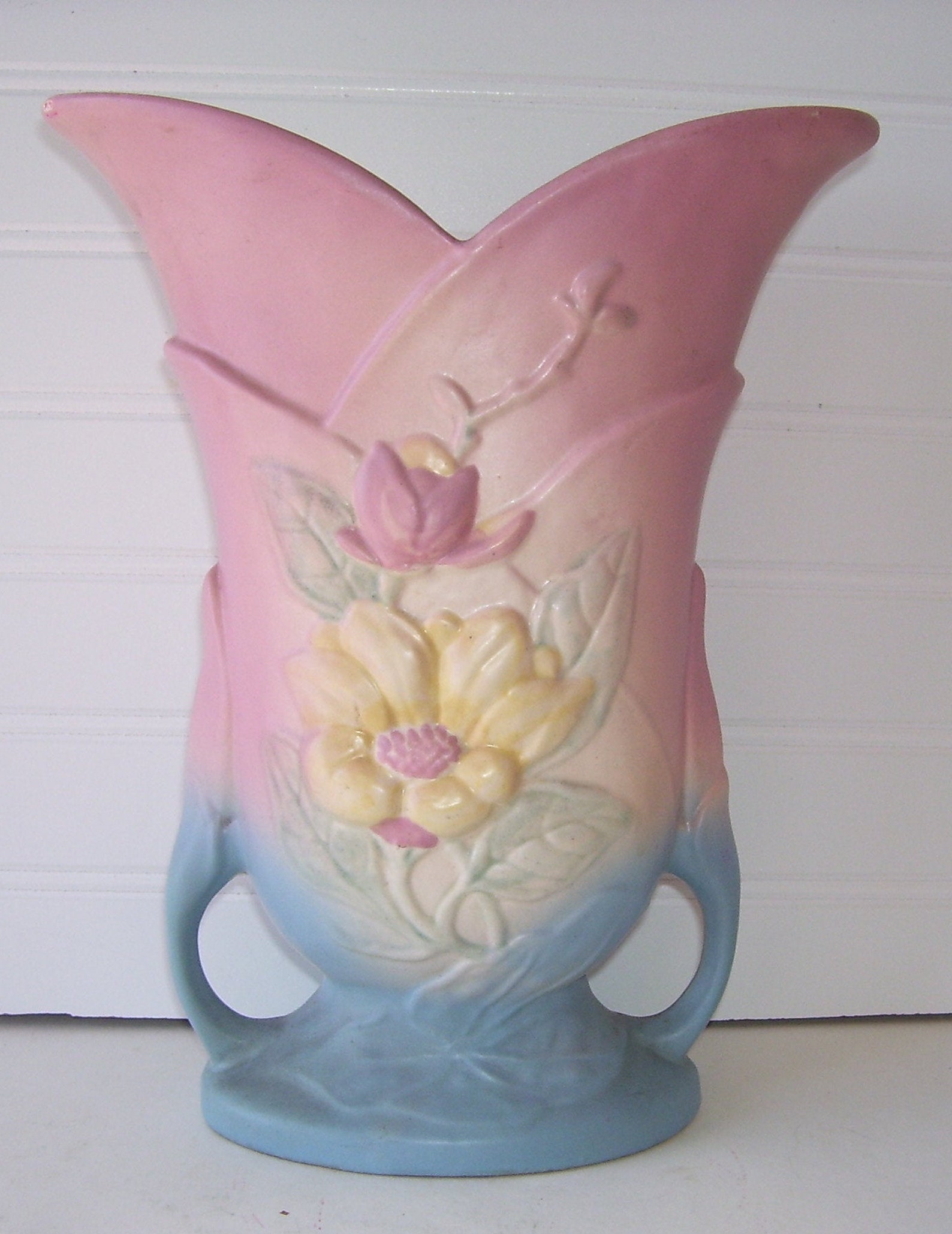 Large Hull Art Magnolia Vase Satin Blue and Pink Flower Vase Etsy